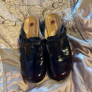 Clark’s Structured Clogs in dark wine